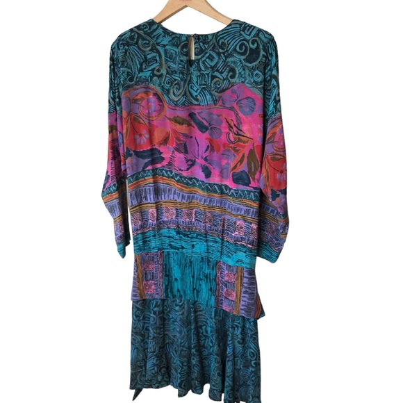 VTG Carole Little Vibrant Print Blouson Drop Waist Dress - Picture 8 of 15